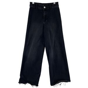 Zara Girls Wide Leg Jeans SZ 11-12 Years 148cm Black Stretch Frayed Hem